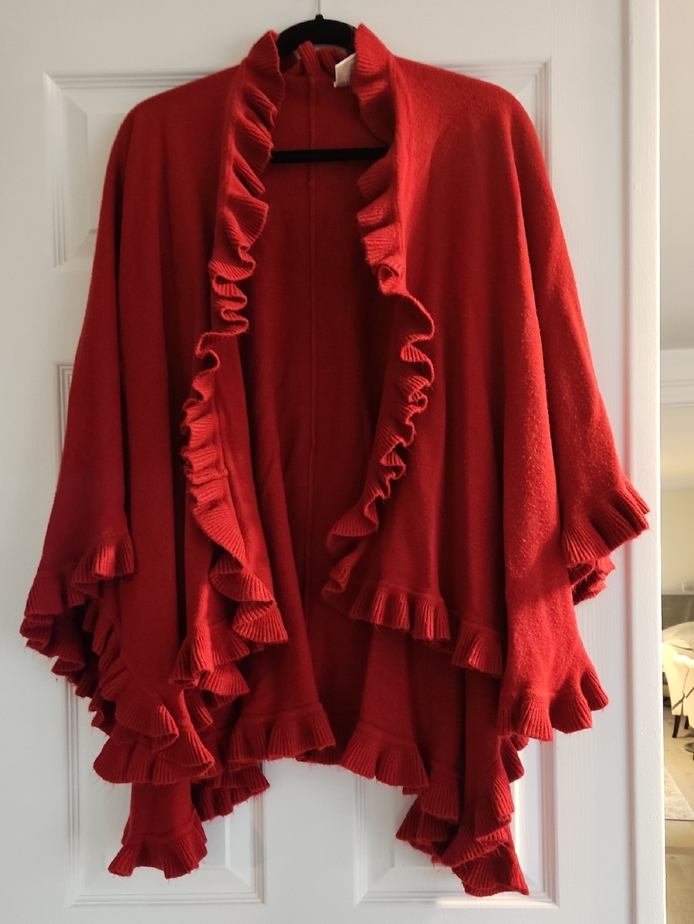 Red Ruffle-Trim Women's Sweater Wrap